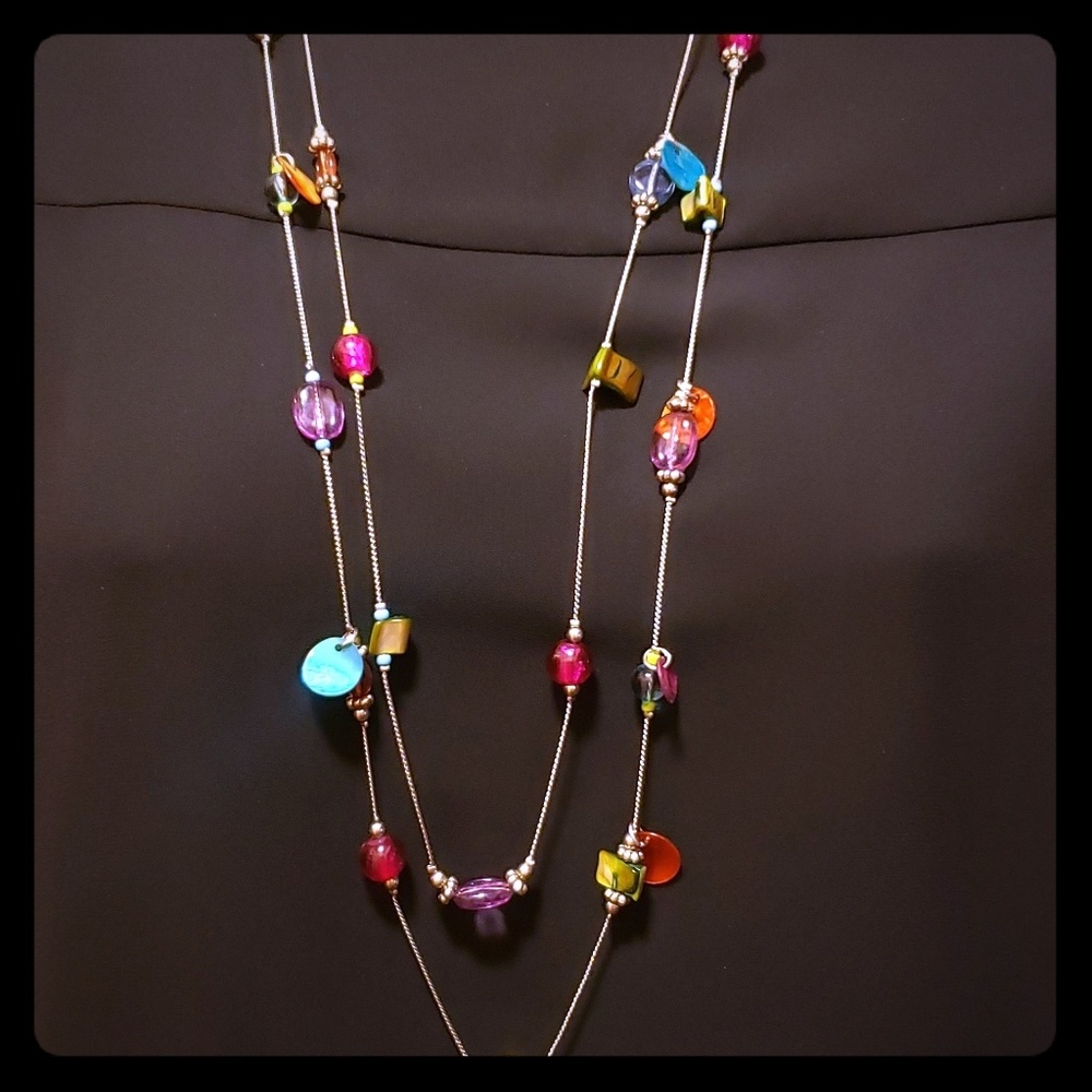 Women's double stranded multi-colored necklace